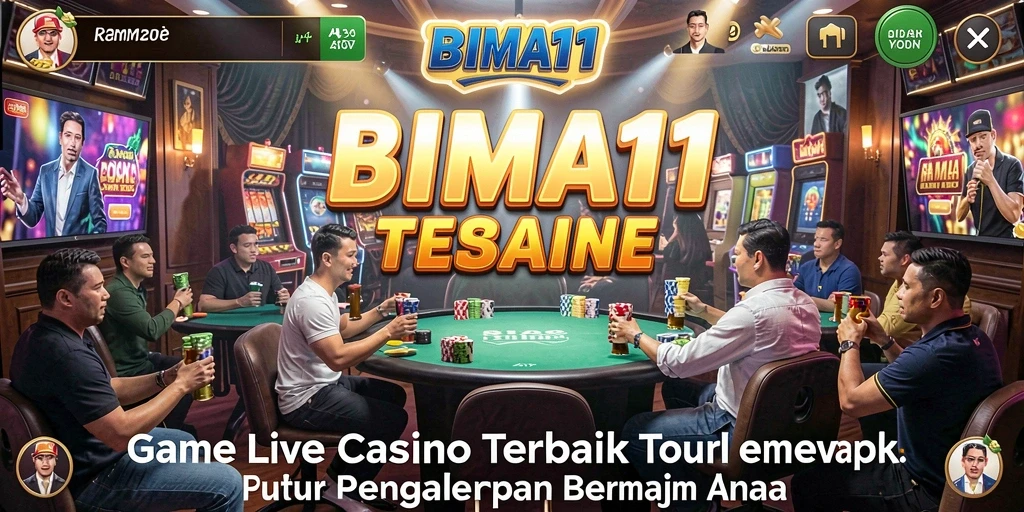 Screenshot gameplay BIMA11 yang menampilkan dealer langsung dan suasana kasino.