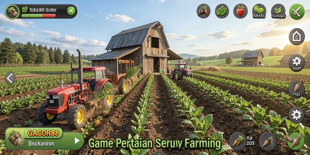 Tangkapan layar GACOR88 menampilkan kebun yang subur dan hewan ternak yang terawat.
