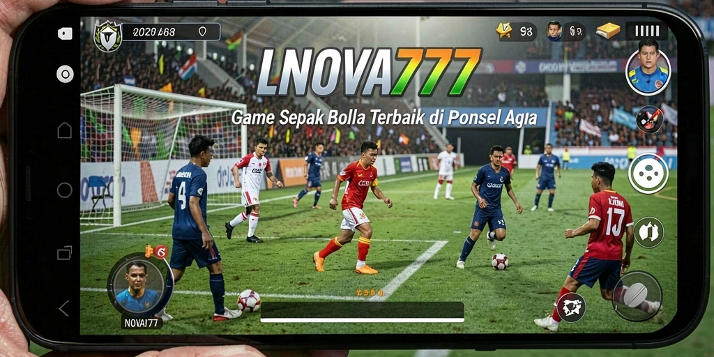 Tampilan dinamis gameplay sepak bola LNOVA777 yang mengesankan.