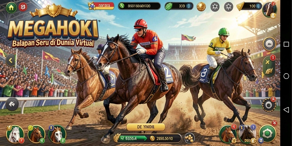 Tampilan menarik dari gameplay balapan MEGAHOKI yang mengasyikkan.